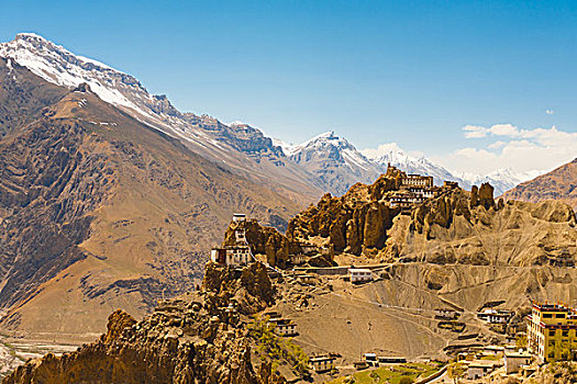 山,老,悬崖,寺院,山谷