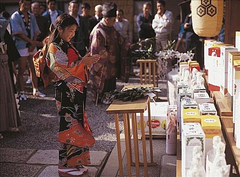 女人,节日,祈祷,神祠,京都,日本,亚洲