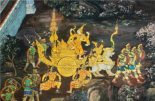 传统,泰国,绘画,罗摩衍那,寺院,公用,曼谷