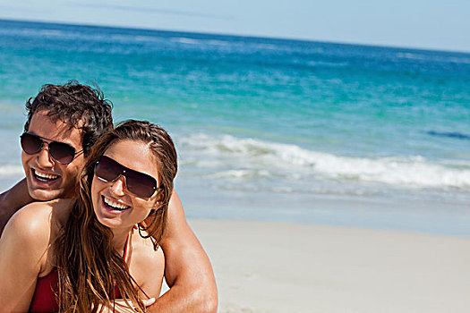 幸福伴侣,海滩,戴着,墨镜
