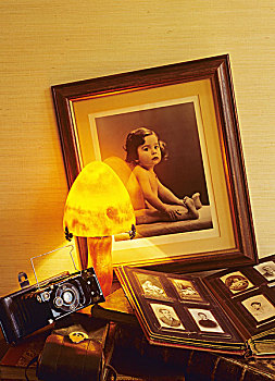 老式,照相,婴儿,相册,家庭照,古老,折叠,摄影,灯