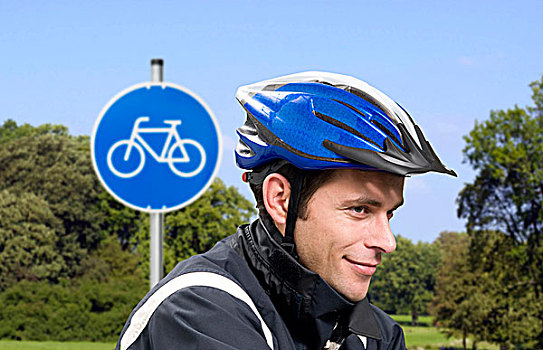 男人,自行车头盔,骑自行车,标识,特写