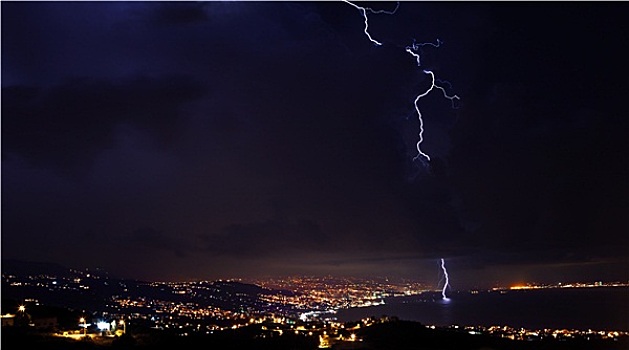 闪电,雷雨,夜晚,天空