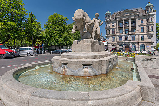 喷泉,广场,苏黎世,瑞士