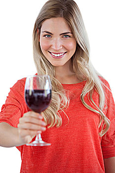 女人,拿着,葡萄酒杯,白色背景