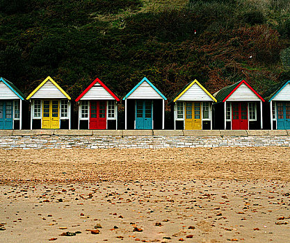 英格兰,彩色,海滩小屋,海边,海滩,英里,长,东方,边界,西部