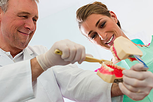 牙医,解释,牙齿,刷,病人,人造