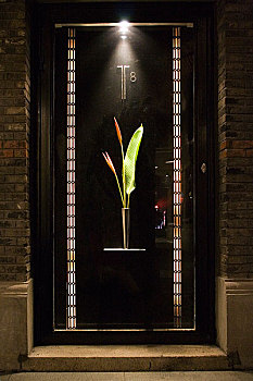 拍摄于亚洲,中国,上海,新天地,一扇有漂亮的花的装饰门,2005年7月