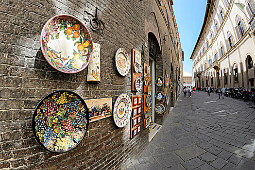 陶器,店,小巷,历史,中心,锡耶纳,托斯卡纳,意大利,欧洲