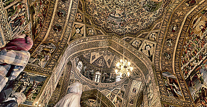 模糊,伊朗,老教堂,传统,金色,墙壁,涂绘