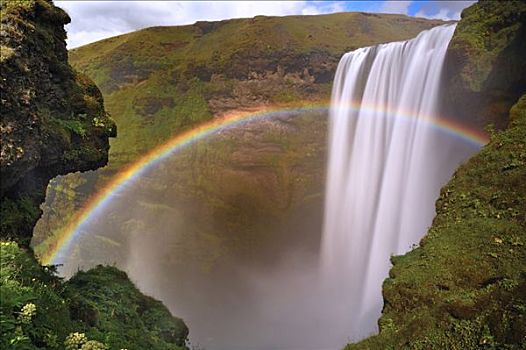 瀑布,彩虹,南海岸,冰岛,欧洲