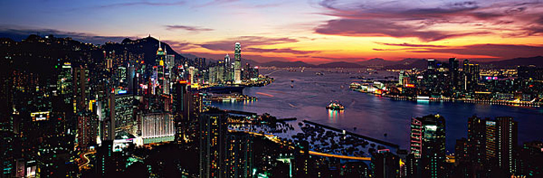 香港,城市,布莱玛,山,晚上
