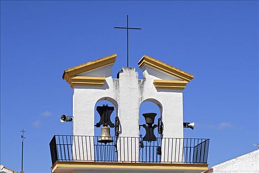 钟楼,教堂,蓝天,奥维拉,安达卢西亚,西班牙,欧洲