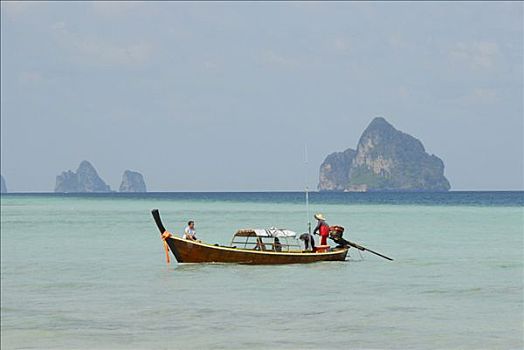 浅水,船,岩石,岛屿,苏梅岛,泰国