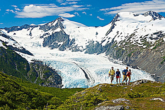 远足者,波蒂奇,冰河,楚加奇国家森林,阿拉斯加,夏天