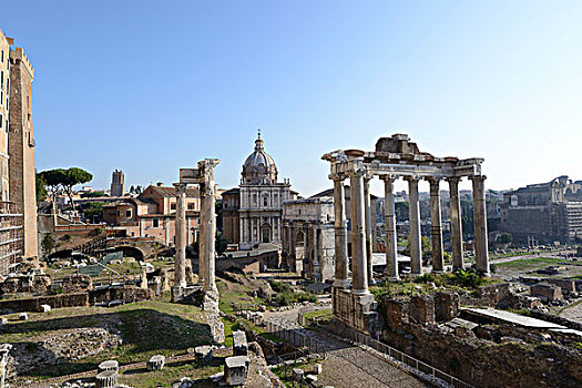 古罗马广场,柱子,寺庙,中间,罗马,意大利,欧洲