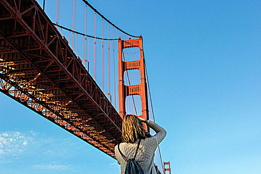 后视图,女人,摄影,金门大桥,旧金山湾