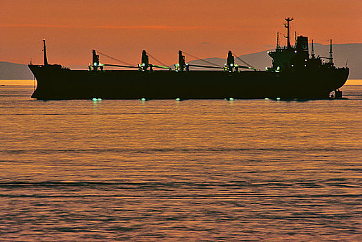 集装箱船,海中,日落,英吉利湾,温哥华,不列颠哥伦比亚省,加拿大