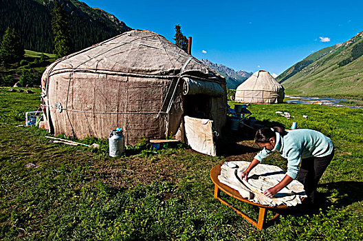 吉尔吉斯斯坦,省,山谷,叶子,面团,著名,面包,休息
