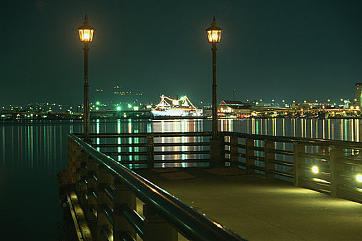 晚间,风景,函馆,港口