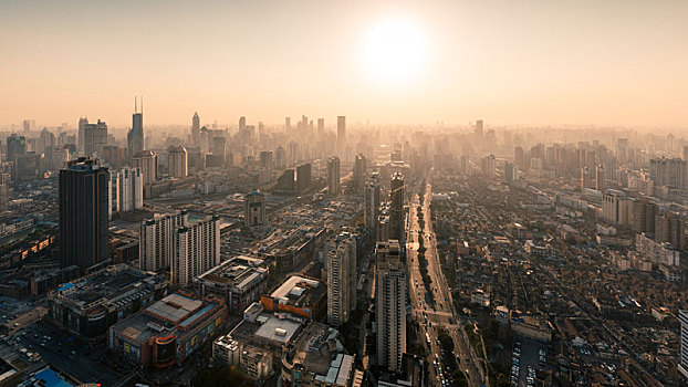 上海,陆家嘴,浦东新区,城市,全景,黄昏,景观