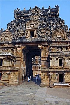 正门入口,印度教,庙宇,坦贾武尔,泰米尔纳德邦,印度
