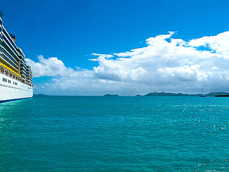 风景,游轮,港口,托托拉岛,岛屿