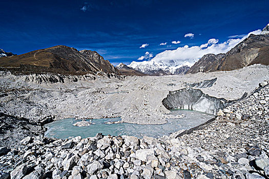 风景,冰河,积雪,山,远景,单独,昆布,尼泊尔,亚洲