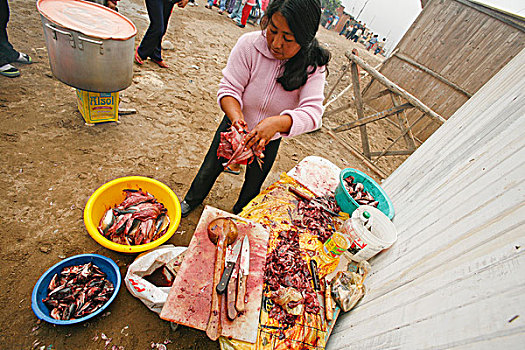 女人,做饭,户外,利马,秘鲁