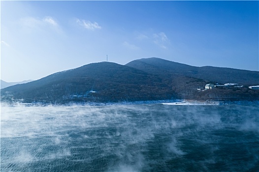 吉林,松花江,松花湖,冬季风光,松水不冻,雾凇,航拍