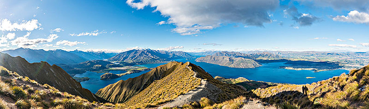 全景,山,湖,风景,顶峰,瓦纳卡湖,南阿尔卑斯山,奥塔哥地区,南部地区,新西兰,大洋洲