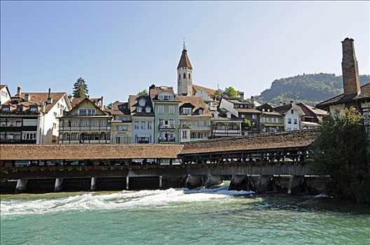 河,木桥,城堡,历史,地区,瑞士,欧洲