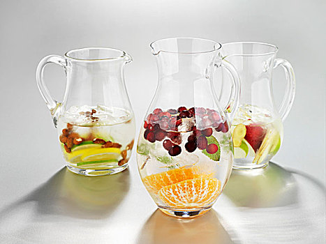 三个,水罐,冰,水,新鲜,水果