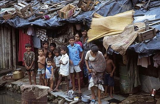 孩子,人,正面,房子,贫穷,贫民窟,孟买,印度