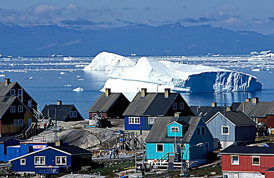 冰山,漂浮,城镇,伊路利萨特,格陵兰
