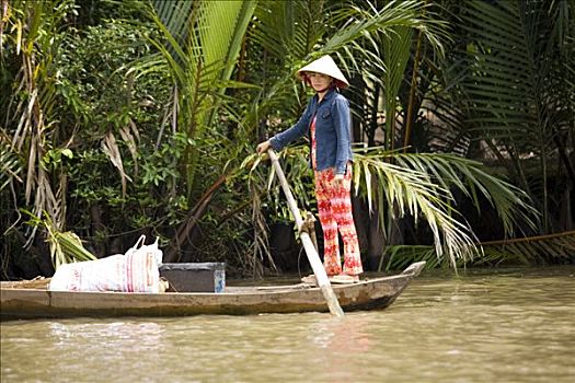 女人,船,湄公河三角洲,越南