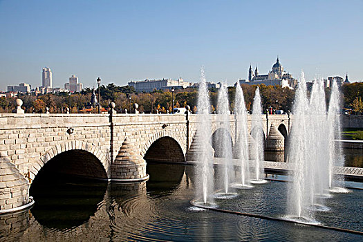 喷泉,桥,塞戈维亚,马德里,公园,西班牙,欧洲
