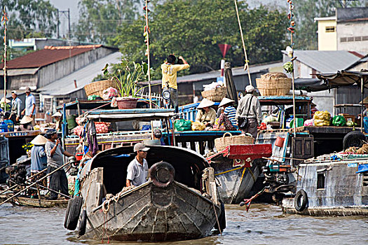 水上市场,芹苴,湄公河三角洲,南,越南,东南亚,亚洲
