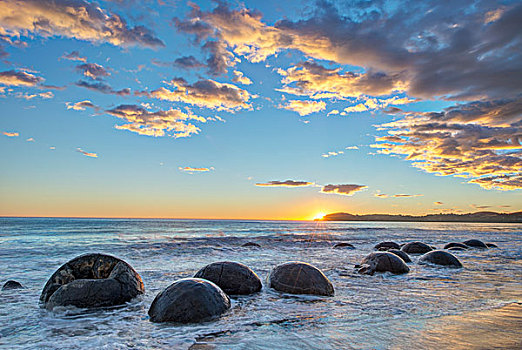 新西兰,南岛,漂石,日出,大幅,尺寸