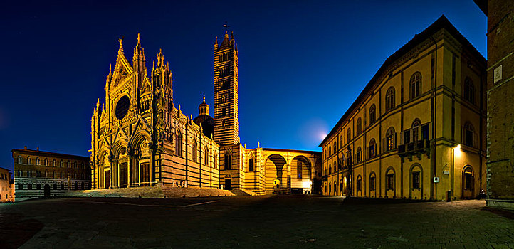锡耶纳,大教堂,圣母升天教堂,夜景,托斯卡纳,意大利,欧洲