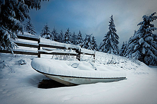 小船,围栏,冬天
