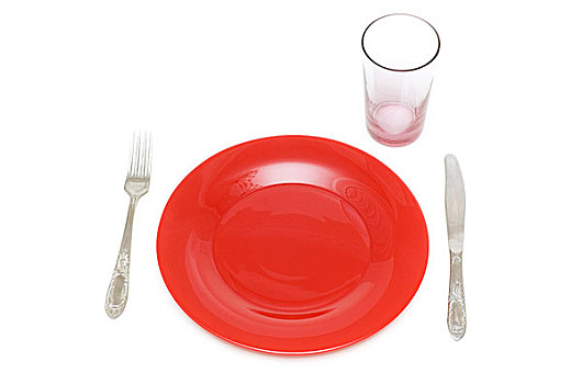 红色,盘子,桌子,器具,隔绝,白色背景