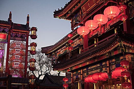 传统,中国,建筑,光亮,黄昏,北京
