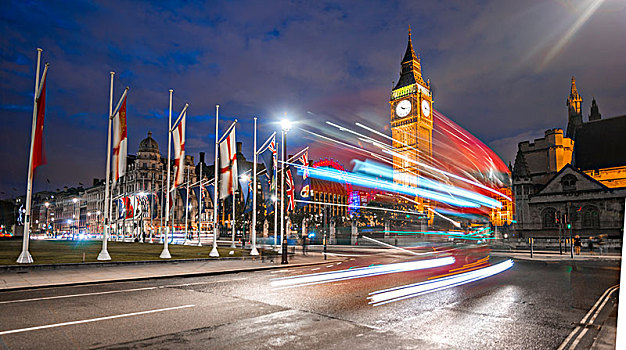 亮光,痕迹,巴士,威斯敏斯特桥,威斯敏斯特宫,议会大厦,反射,大本钟,威斯敏斯特,伦敦,英格兰,英国,欧洲