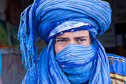 摩洛哥,瓦尔扎扎特,特色,装束,柏柏尔人,男人,蓝色,荒芜,使用,只有