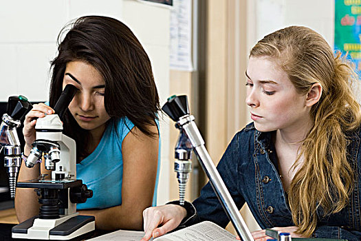 同学,科学课,任务,一起,显微镜