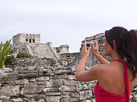 墨西哥,女青年,摄影,金字塔,遗迹