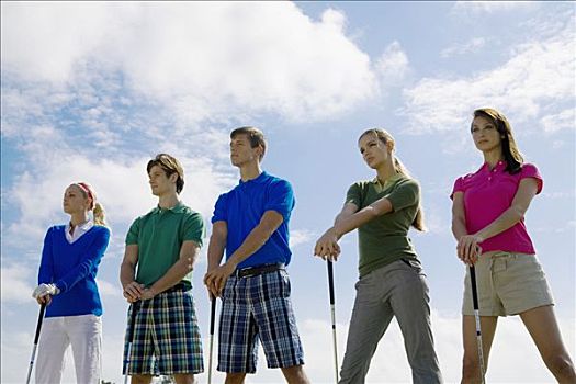 五个,朋友,站立,高尔夫球场,比尔提默高尔夫球场,珊瑚顶市,佛罗里达,美国