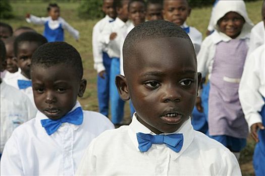 男孩,穿,制服,学龄前,孩子,早晨,训练,喀麦隆,非洲