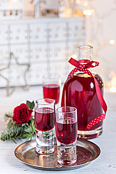 自制,黑莓,利口酒,玻璃杯,瓶子,圣诞节